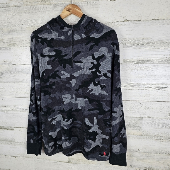 Polo Ralph Lauren Camo 1/4 Zip Hoodie Medium Mens Lightweight Long Sleeve Cotton - Picture 2 of 12